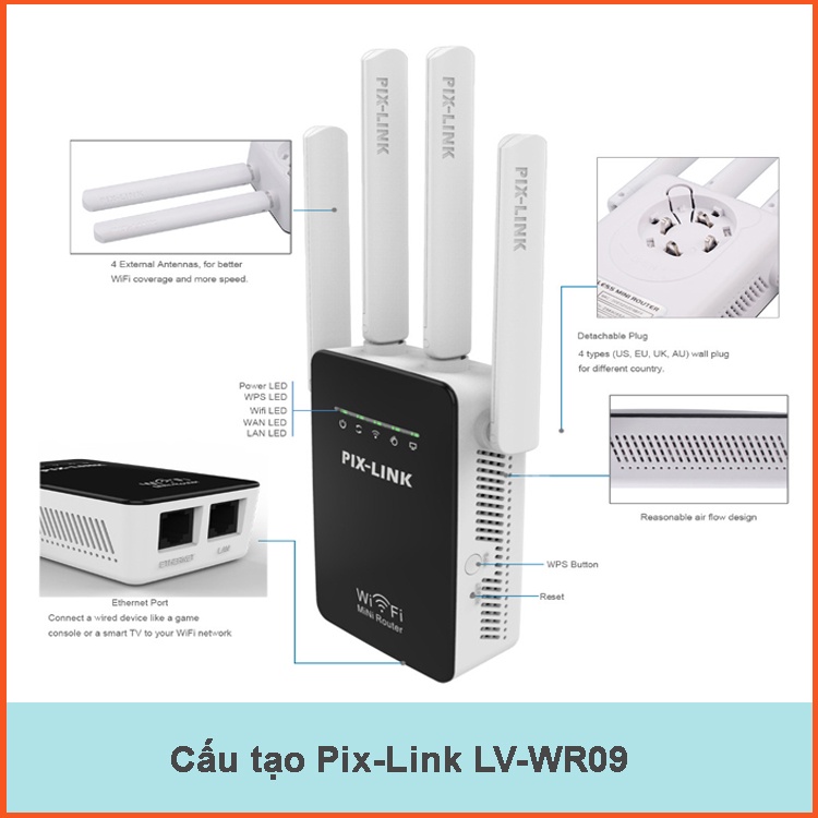 Kích sóng wifi tốc độ cao 4 râu 300M PIX-LINK LV-WR09 thiết bị kích sóng phủ khắp căn nhà, văn phòng | WebRaoVat - webraovat.net.vn