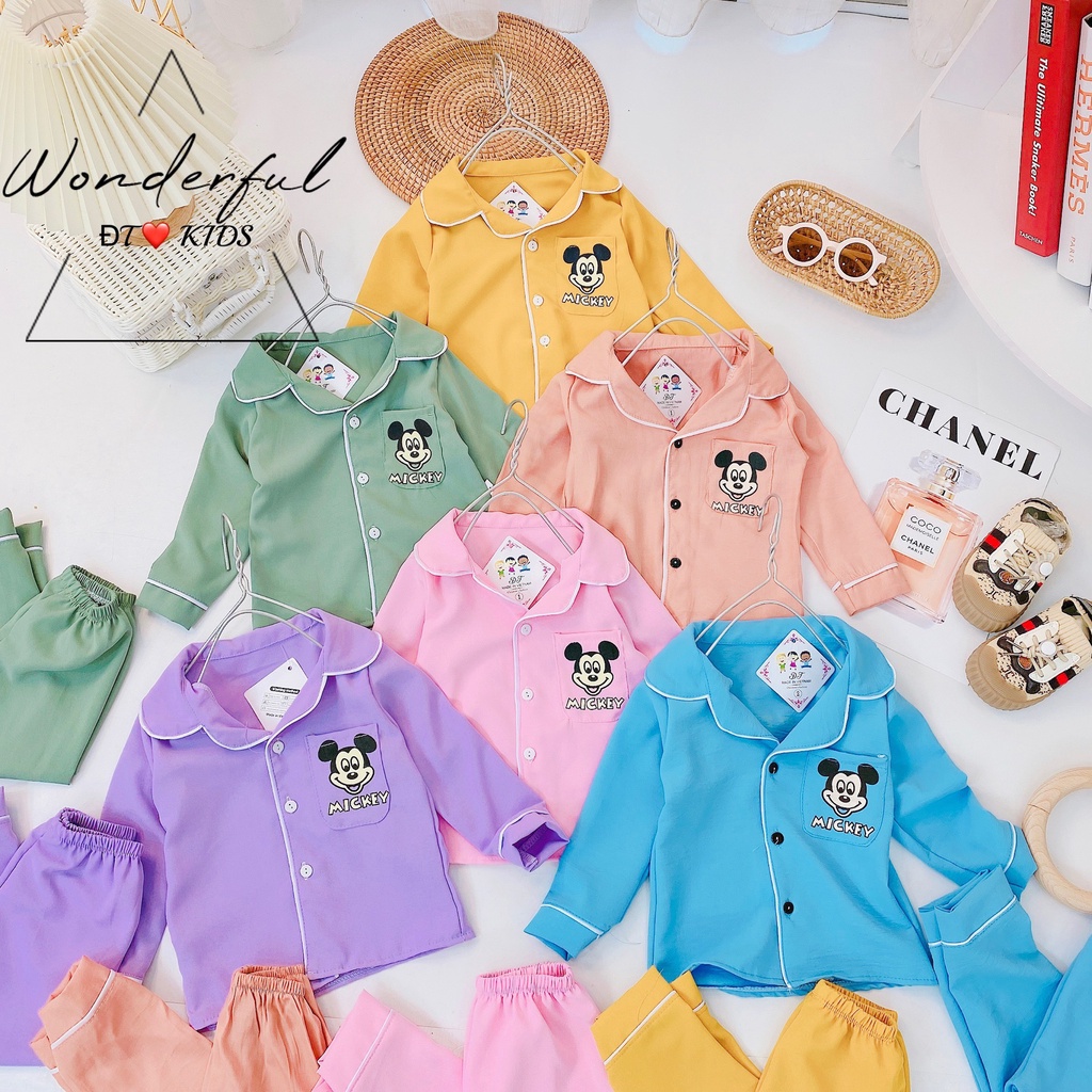 [DT93] Bộ Dài Tay PYJAMA Mặt Mickie Túi Phải Cho Bé Sang Chảnh Chất Vải Đũi Cao Cấp Size Từ 8-18Kg VNXK Nhật-Hàn