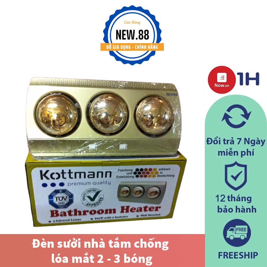 Đèn sưởi nhà tắm New88 chống lóa mắt 2 bóng - Đèn sưởi nhà tắm thiết kế treo tường an toàn, bảo hành 12 tháng