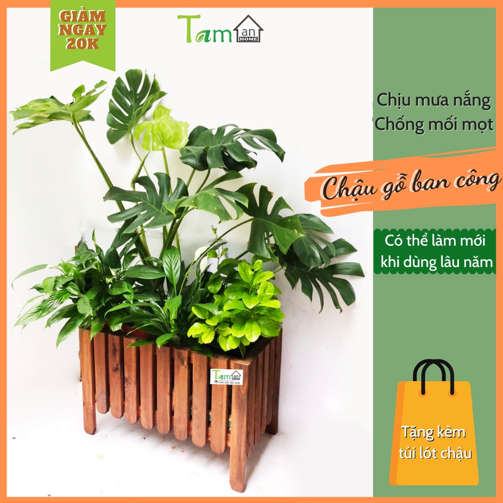 Chậu gỗ trồng cây lắp ghép trang trí ban công chịu mưa nắng Taman Home