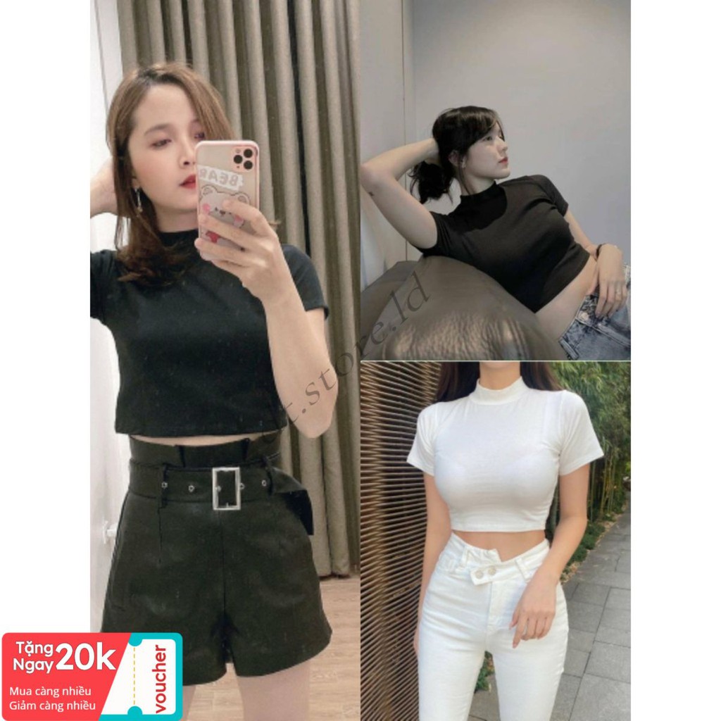 freeship Áo Croptop Nữ Cổ 3 Phân , Áo Ngắn Trơn Nữ Cộc Tay 2 Màu B013