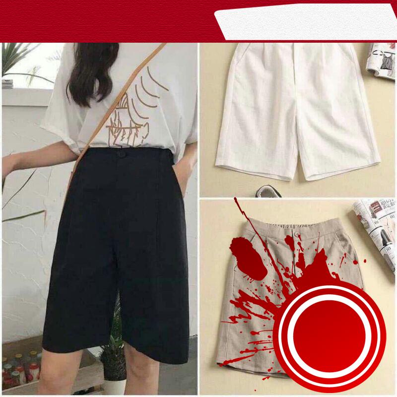 【Hàng sẵn sàng】 Quần ống rộng lửng nữ đẹp chất đũi lưng cao khóa thật lưng thun sau mát mẻ xuất nhật Quần đùi shrot nữ m