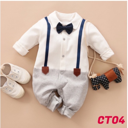 Body công tử cho bé trai dài tay thu đông, bộ công tử bé trai chất Cotton đồ liền thân cho bé mẫu quần áo sơ sinh 0-12M