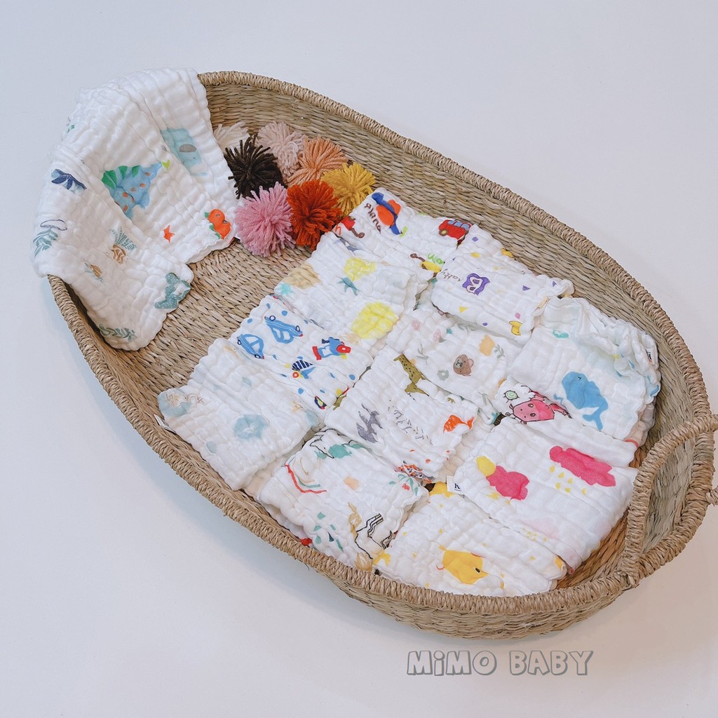 Khăn xô nhăn 6 lớp mềm mịn 28x28cm Mimo Baby cho bé