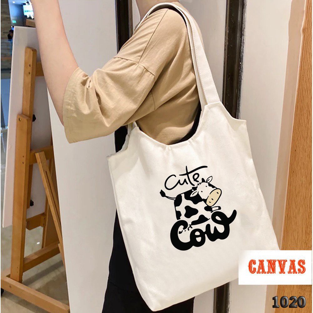 Túi Đeo Vai Vải Canvas Cao Cấp 1020 483 Bò Sữa Cute Cow Dễ Thương Hàng May Công Ty Chuẩn Đẹp