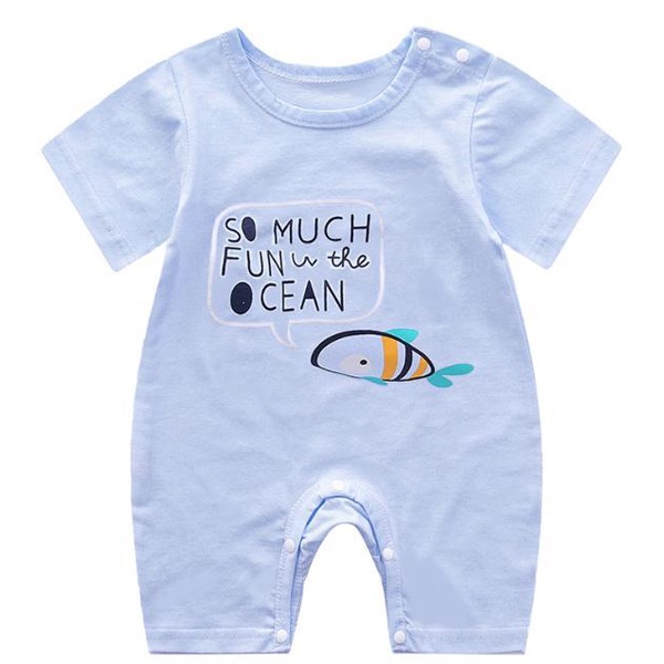 Bộ Áo Liền Quần Vải Cotton Tay Ngắn In Hoạt Hình Dễ Thương Thời Trang Mùa Hè Cho Bé