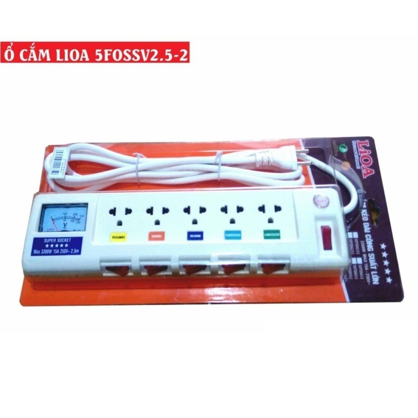 Ổ cắm điện 5 ổ cắm công suất 3000W Lioa 5OFSSA2.5-2 (Trắng)