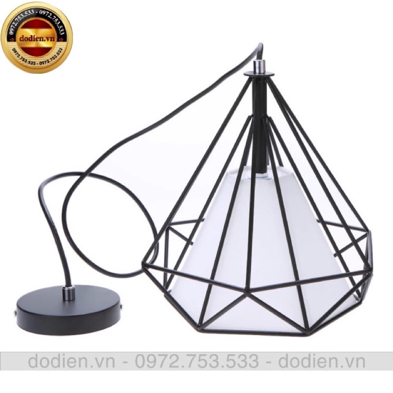 Đèn thả đơn kim cương T034,đèn treo khung sắt sơn tĩnh điện fi 250