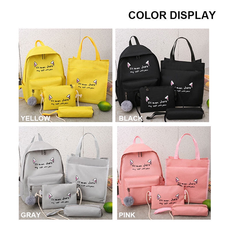 Set 4 món yadou gồm ba lô + túi đeo chéo + ví in họa tiết thời trang sức chứa lớn cho nữ