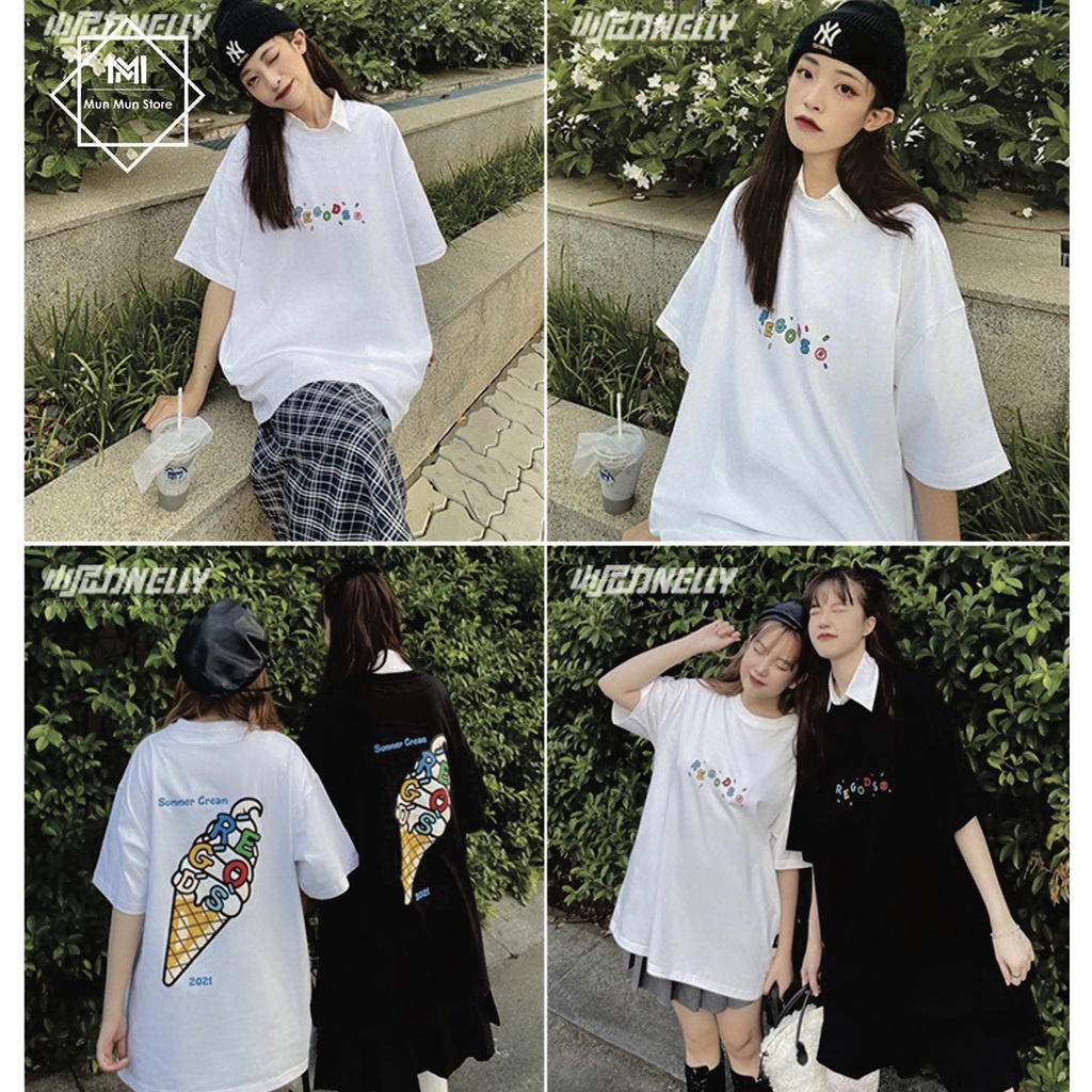 Áo Thun Unisex Form Rộng Tay Lỡ Hình Cây Kem MunMunStore, Áo Phông Nam Nữ Oversize L08