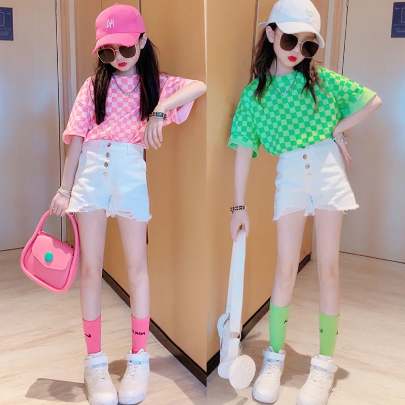 Set Áo Sơ Mi + Quần Short Jeans Thời Trang Hè Phong Cách Mới Cho Bé Gái
