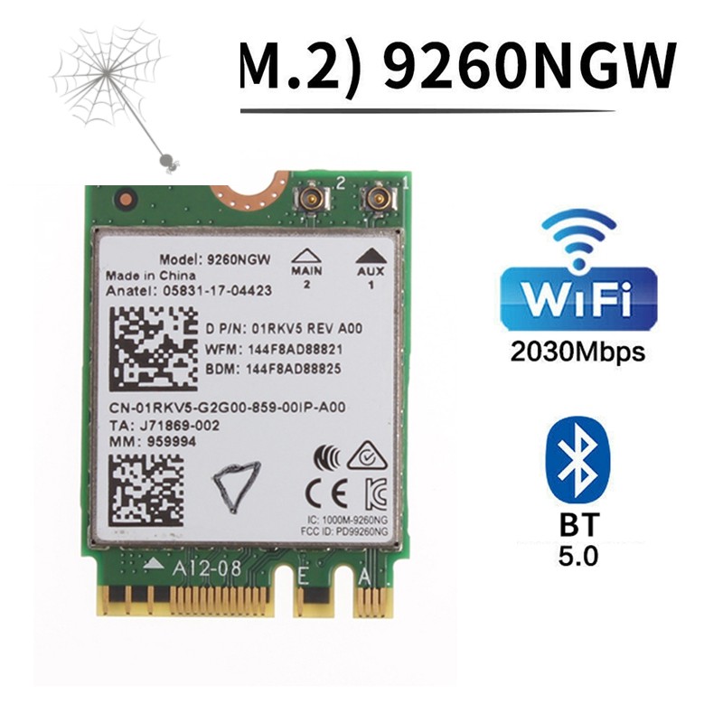 Card Mạng Wifi 9260 Ac 9260ngw M.2 2030mbps 2.4g / 5ghz 802.11ac Bluetooth 5.0 Cho Laptop Máy Tính Windows 10