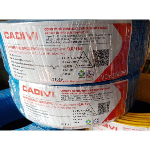 [ Hàng Chính Hãng] Dây điện đôi CADIVI 2x0.75 cuộn 100m (2x24)