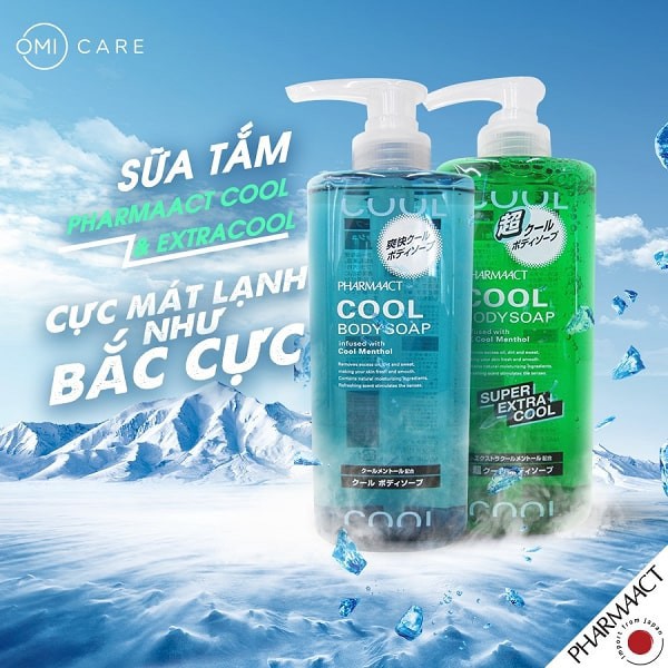 Sữa tắm cho nam Nhật Bản bạc hà mát lạnh Pharmaact Cool Body Soap chai 600ml