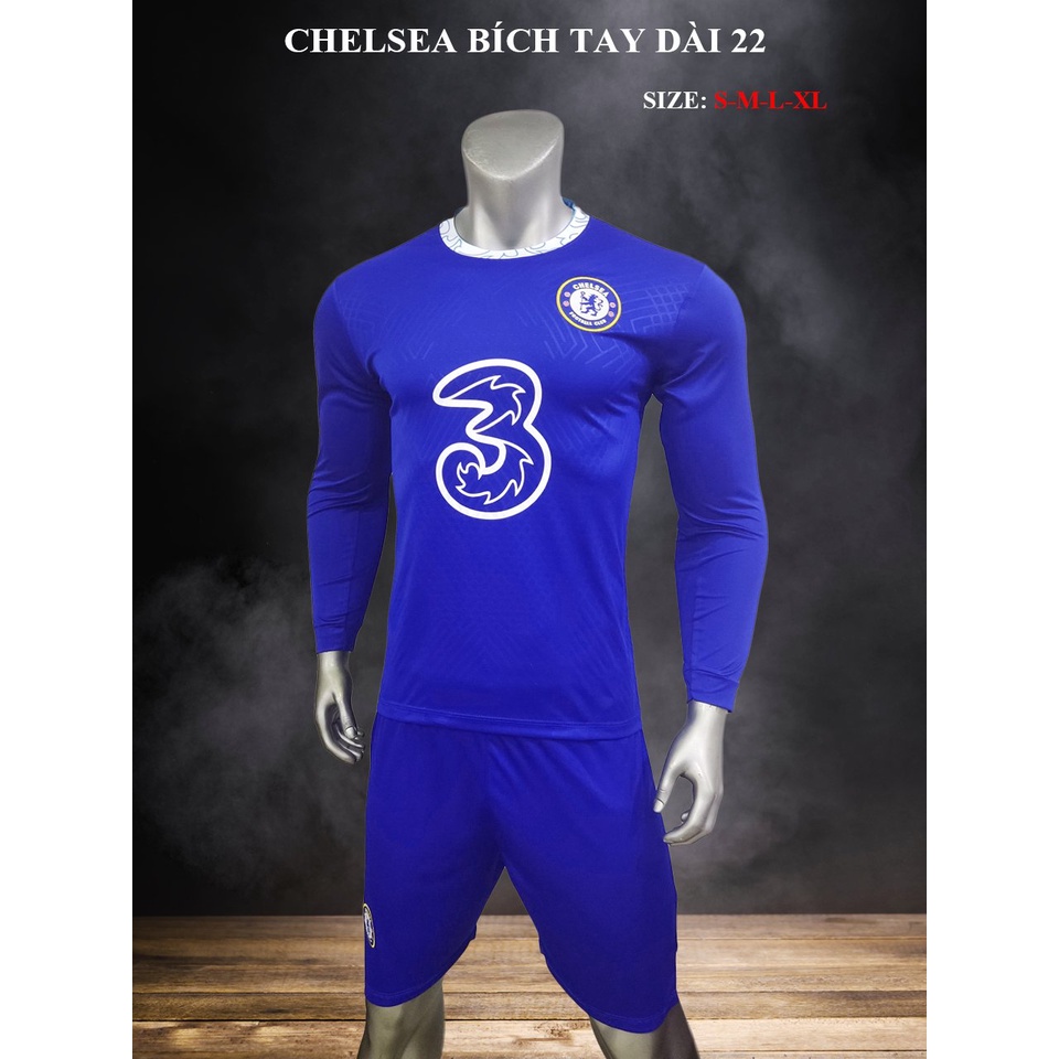 Bộ quần áo đá banh tay dài Chelsea, Bộ quần áo bóng đá tay dài in tên và số theo yêu cầu