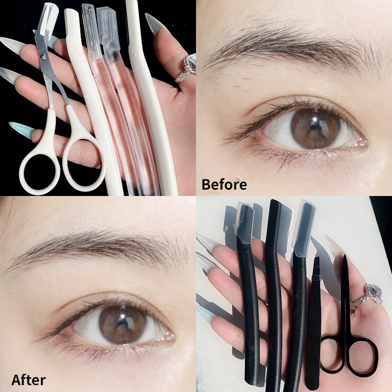 Bộ dụng cụ năm món gồm dao tỉa lông mày bằng thép không gỉ cho người mới bắt đầu