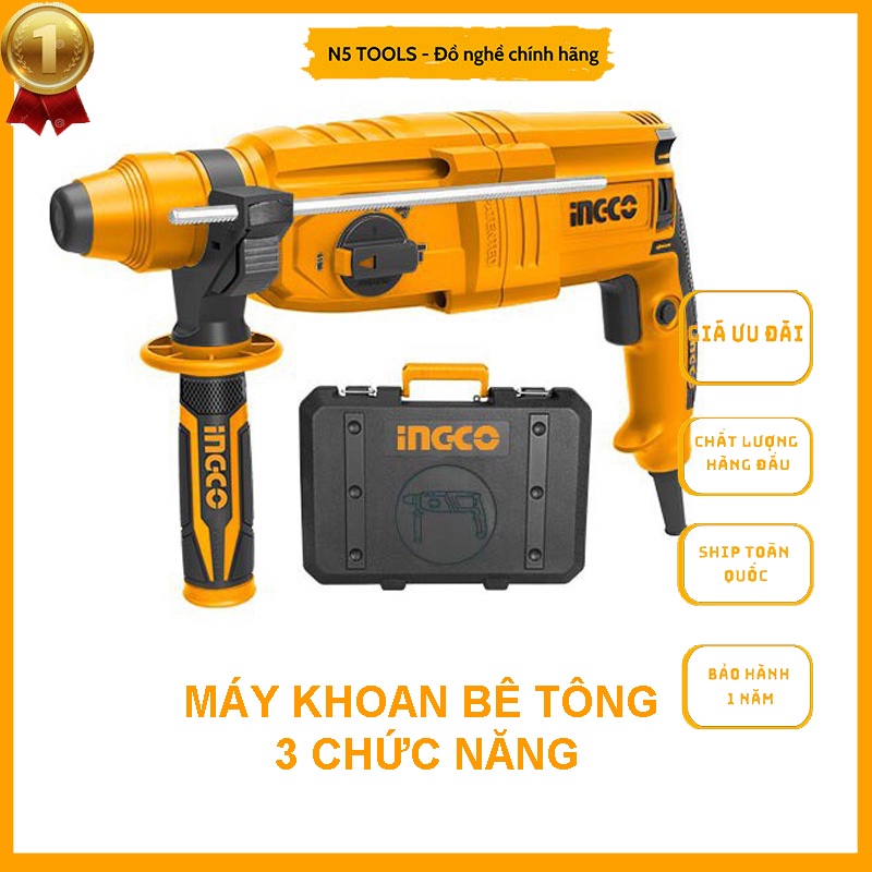 Máy khoan tường khoan bê tông,khoan sắt 3 chức năng lõi đồng dễ dàng sử dụng công việc gia đình INGCO RGH9028 800W