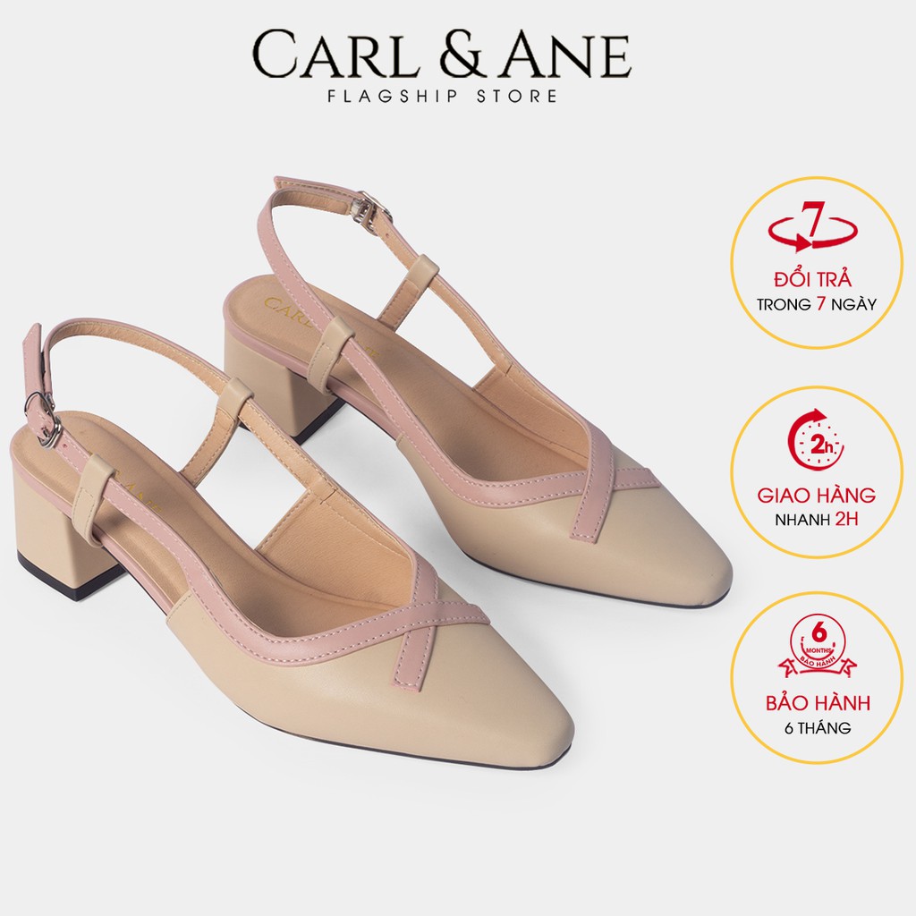 Carl &amp; AneGiày cao gót mũi vuông gót hở phối dây cao 5cm màu kemCL009
