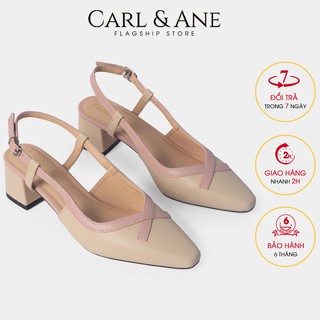 Carl & Ane - Giày cao gót mũi vuông gót hở phối dây quai mảnh cao 5cm màu kem - CL009