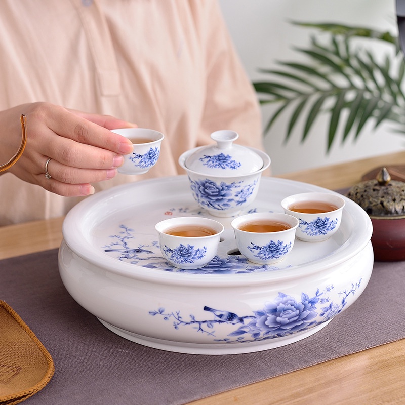 Khay Trà, Thuyền Trà Dưỡng Ấm Tử Sa, Đế kê lót ấm chén bằng Sứ Trắng Giang Tây tặng kèm Bộ dụng cụ và Khăn lau