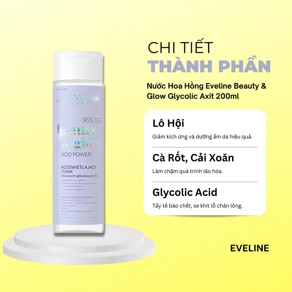 Toner Eveline 5% Glycolic acid làm da căng bóng, sáng mịn, mờ thâm sạm