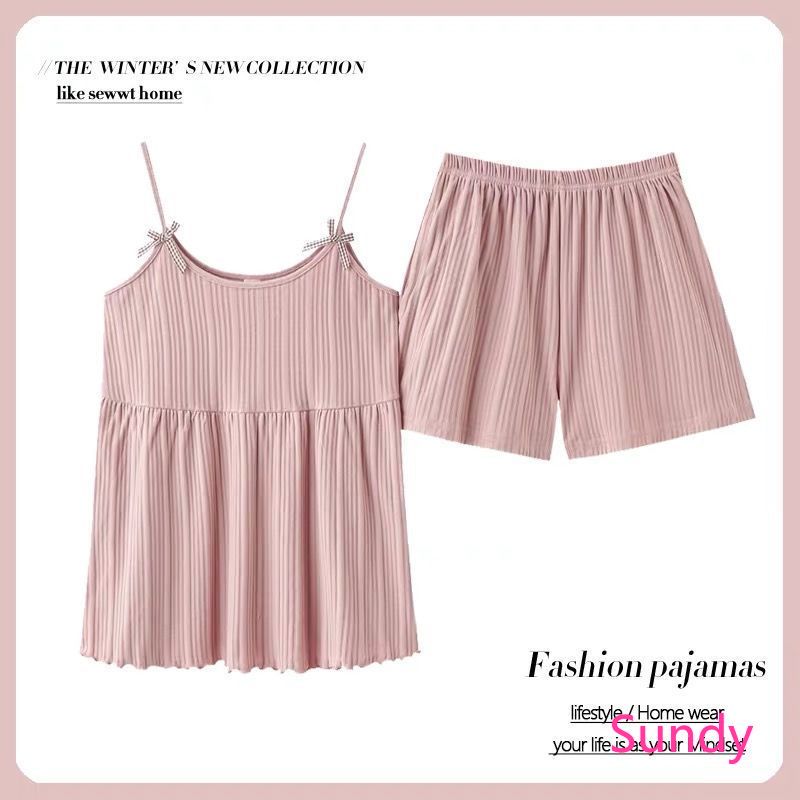 Bộ Đồ Ngủ Pijama Vải Cotton Không Tay Kiểu Hàn Quốc Thời Trang Mùa Hè Cho Nữ