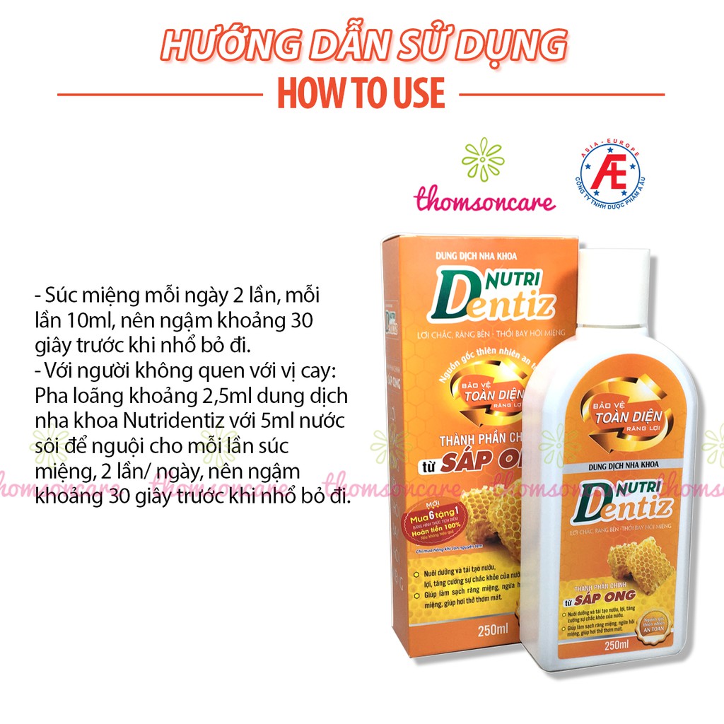 Súc miệng Nutri Dentiz - giảm sâu răng, hôi miệng, nhiệt miệng - Từ Sáp ong trầu không - chai 250ml Nutridentiz