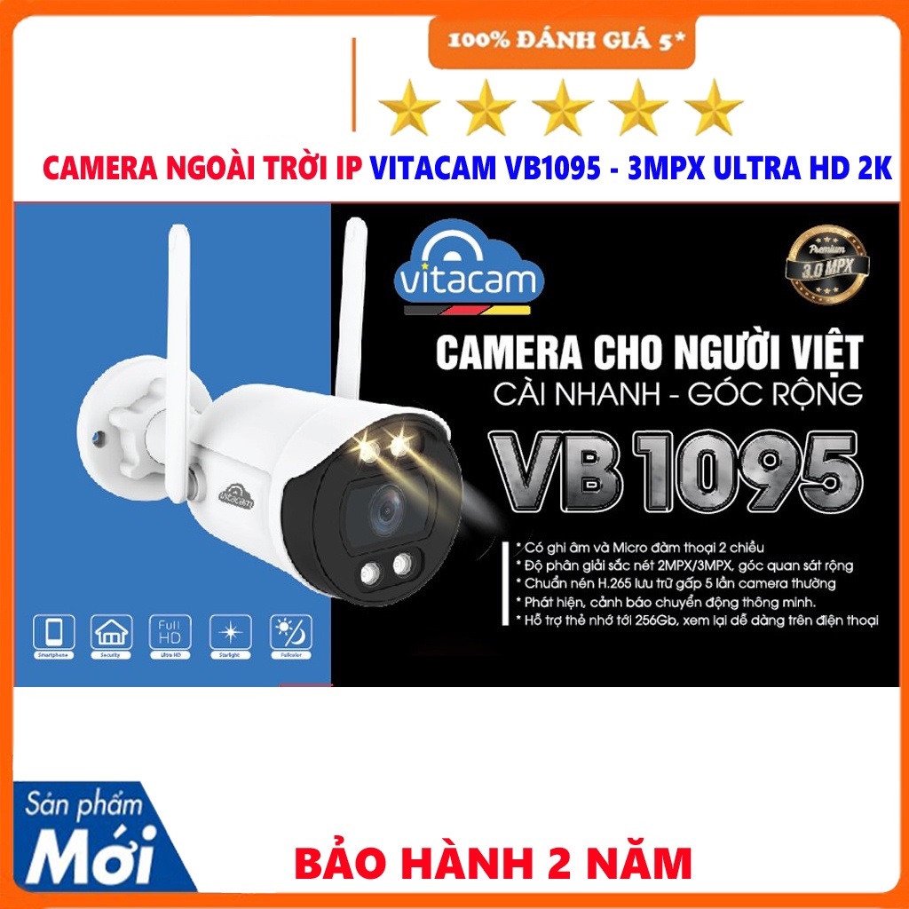 Camera IP Wifi Ngoài Trời VITACAM VB1095 - 3Mpx Ultra HD 2K Mới Nhất 2023 - hàng chính hãng