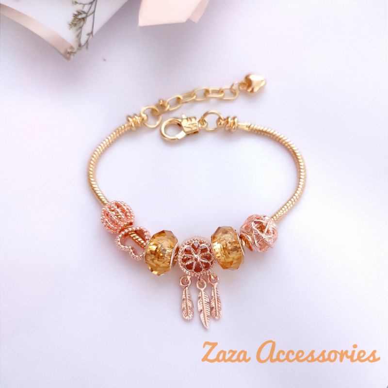 Lắc tay charm nữ - Vòng tay nữ charm mạ vàng hồng đá pha lê Dream Catch nữ tính, thanh lịch Zaza Accessories