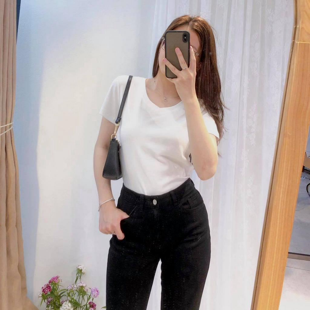 Áo thun bozip đanh mịn cổ tim basic Aholic A2880
