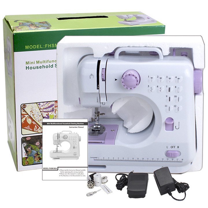 Máy May Mini Gia Đình 505A 12 Kiểu May, Có Vắt Sổ