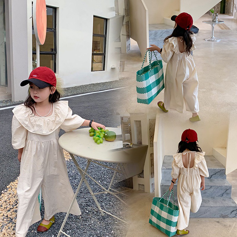 Jumpsuit Cổ Vuông Tay Lỡ Màu Sắc Ngọt Ngào Phong Cách Phương Tây Cho Nữ