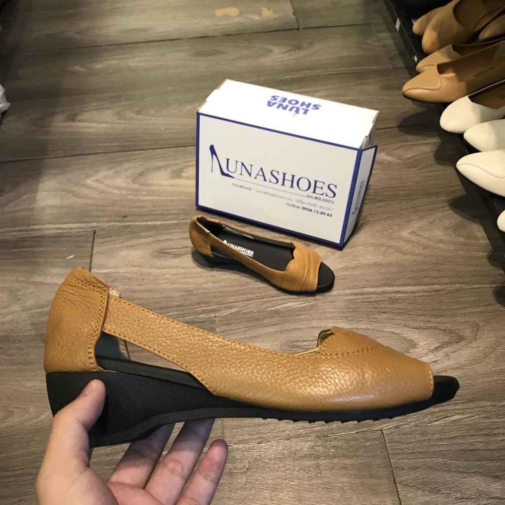 Giày xuồng nữ 3p da bò êm chân Lunashoes 25802 bảo hành 24 tháng 1 đổi 1 đi êm chân dễ phối đồ thời trang hàng hiệu