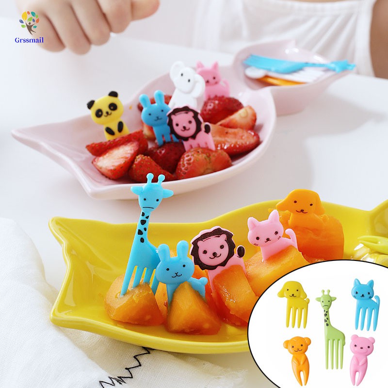 Mini Fruit Fork Sign Cartoons Toothpick Animal Farm Lunch Children Dinner Bags