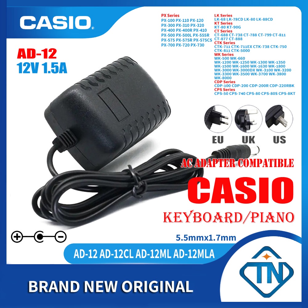 Bộ chuyển đổi AC / DC 12V 1.5A AD-12 AD-12CL cho Casio CPS-7 CPS-50 CPS-8KT CPS-700 CPS-720 CPS-740 