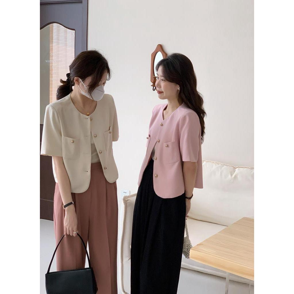 Áo Khoác Vest Tay Ngắn Cài Nút Kim Loại Phong Cách Pháp Thời Trang Mùa Hè Hàng Mới 64066