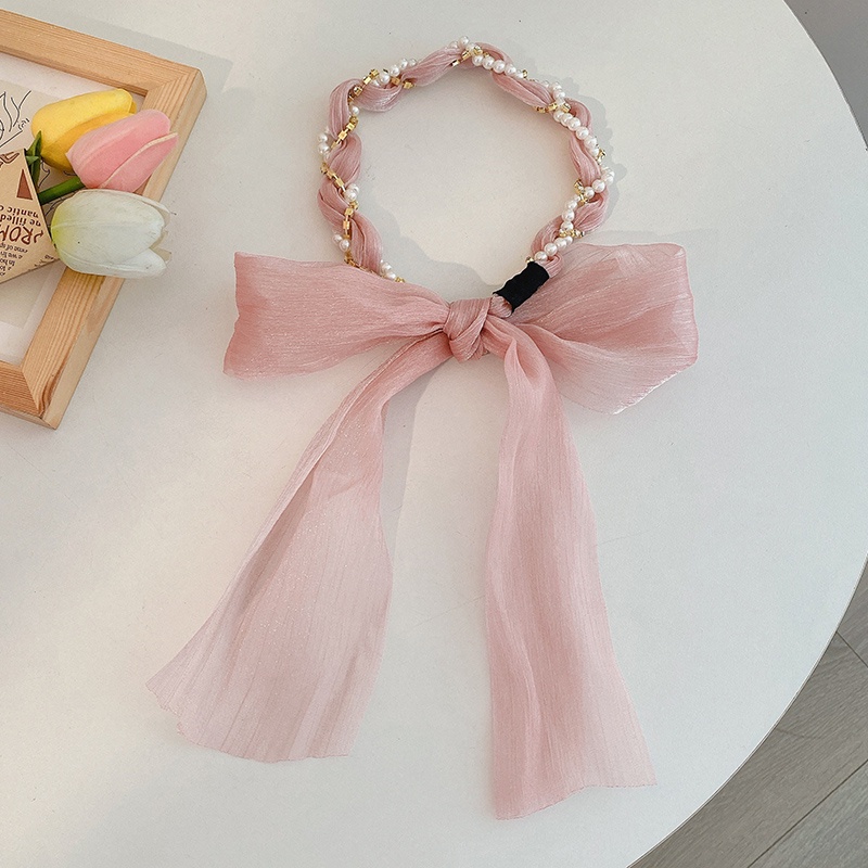 Băng đô cài tóc có ruy băng thắt bím họa tiết hoa phong cách Hàn Quốc dành cho nữ