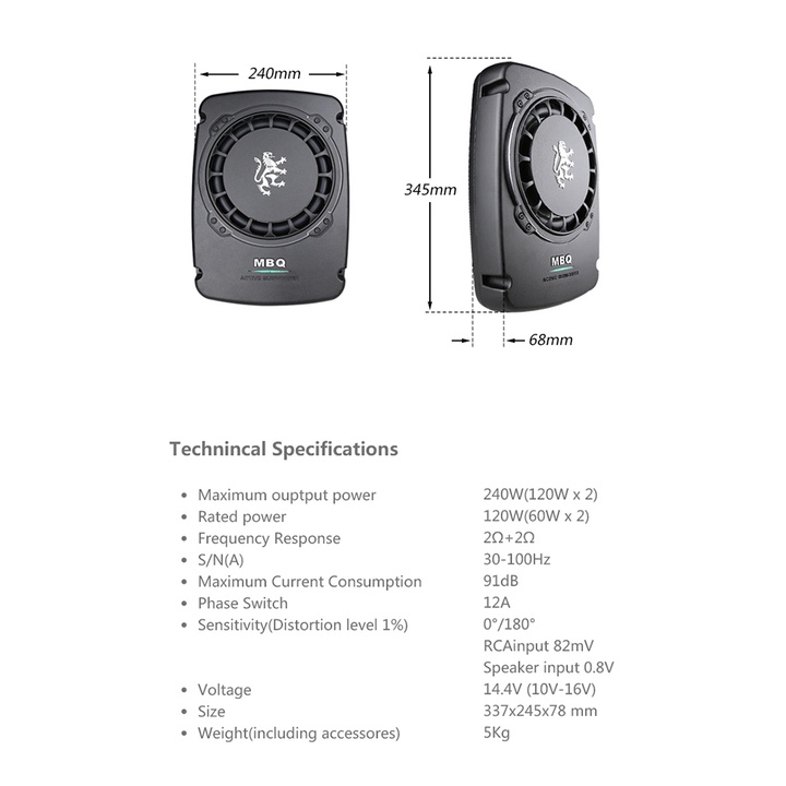 Loa Sub Ô tô, Loa Sub MBQ AW 800E, MBQ AW 800DR, MBQ MB 8RL, Bass 8 180W(90Wx2) 5.8 kg