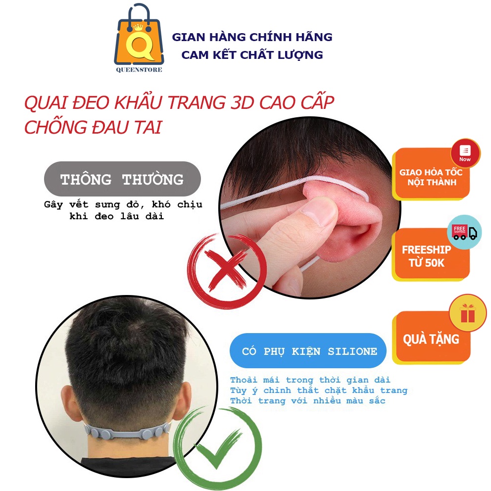 [MỚI CAO CẤP] Móc Quai Đeo Khẩu Trang 3D Nổi Chống Đau Tai Hàng Cao Cấp Mới Nhất Dễ Thao Tác Dễ Dùng - QueenStore