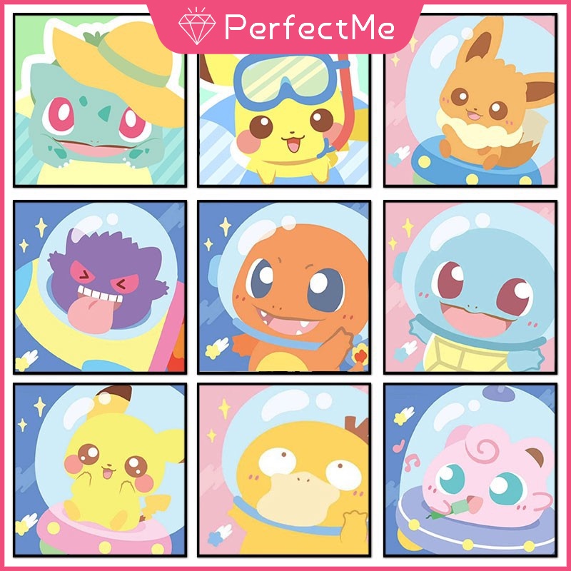 Bộ Tranh Đính Đá 5D Tự Làm Hình Pokemon Pika-Chu Hoạt Hình Kích Thước 30x30cm Trang Trí Nhà Cửa