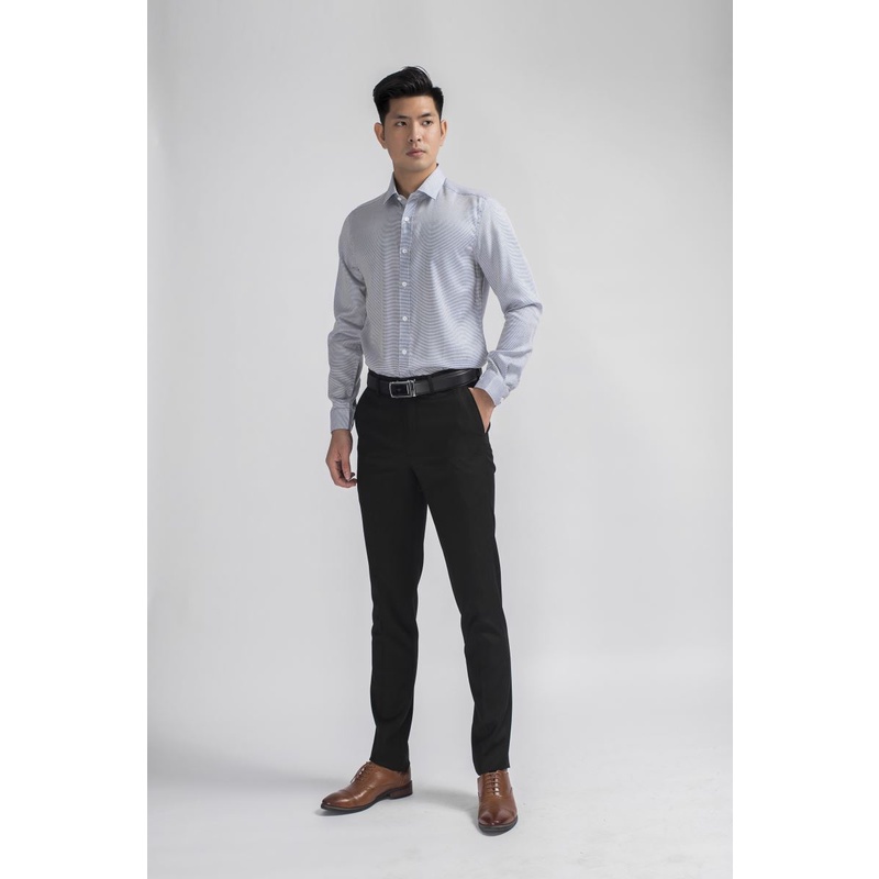 Áo sơ mi nam dài tay ARISTINO ALS00108 somi công sở vải tencel cao cấp màu xanh caro nhỏ dáng suông tà lượn không túi
