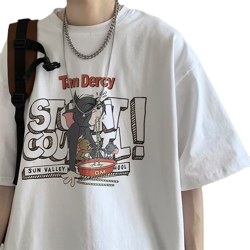 Áo Thun Tay Ngắn Dáng Rộng In Họa Tiết Phong Cách Hip Hop Hàn Quốc Thời Trang Mùa Hè Cho Nam Và Nữ size M-8XL