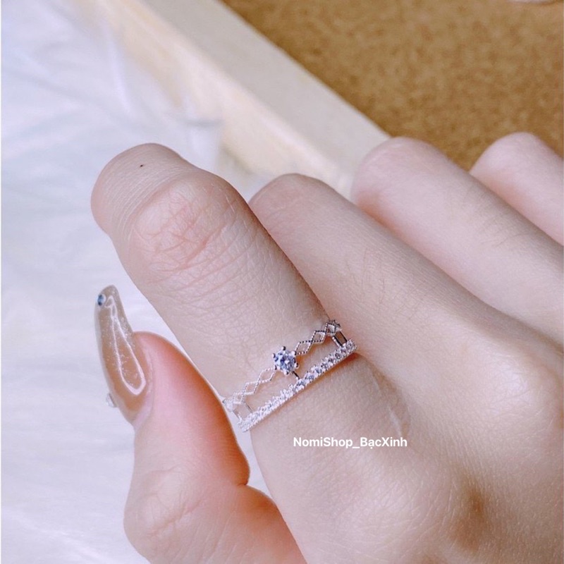 Nhẫn nữ bạc ta, công chúa vương miện dáng kép hở cỡ tay nào cũng đeo vừa. Mainomi Shop Bạc Xinh