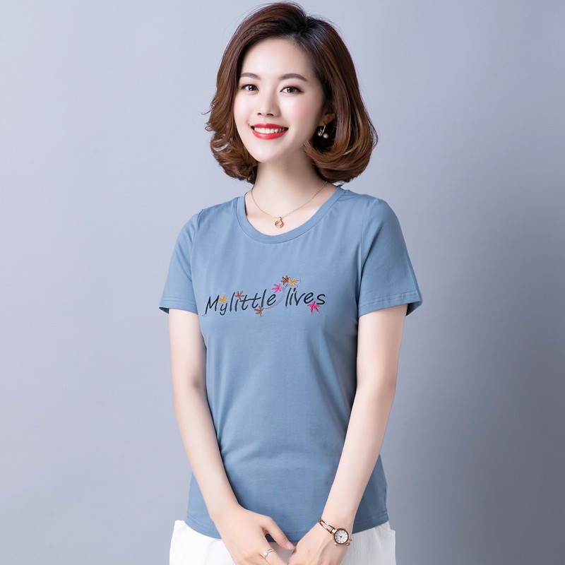 Áo Thun Cotton Tay Ngắn Dáng Ôm Thời Trang Mùa Hè Mới Cho Phụ Nữ Trung Niên 2021 40-50 Tuổi