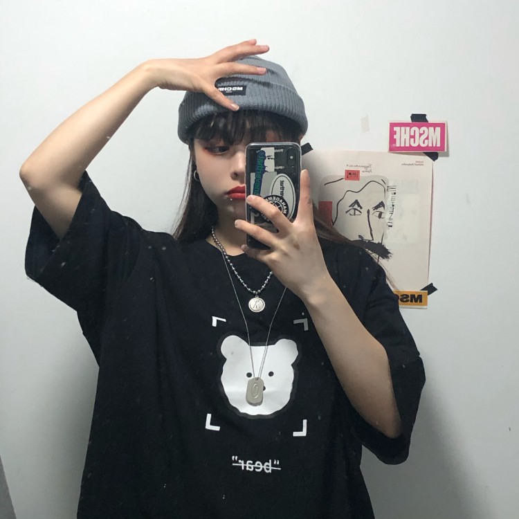 Áo Thun Tay Ngắn Dáng Rộng In Hình Gấu Dễ Thương Phong Cách Hàn Quốc Cho Nữ | BigBuy360 - bigbuy360.vn