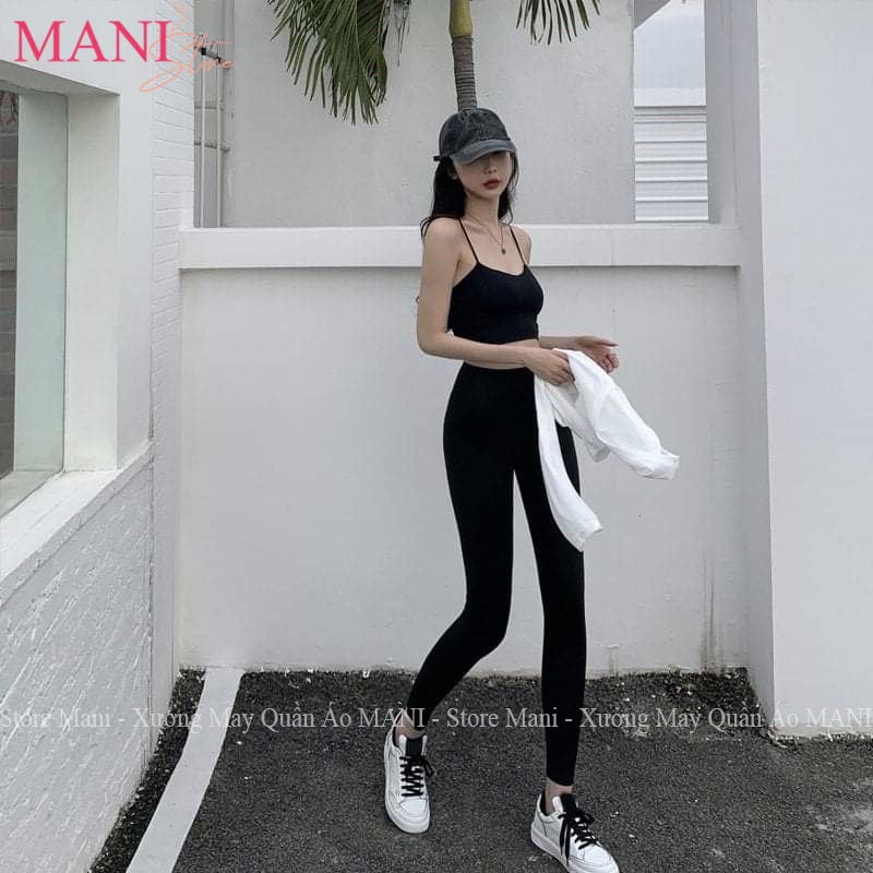 Quần legging nữ cạp cao dáng dài nâng mông lưng thun có túi màu đen vải Umi co dãn 4 chiều mặc ở nhà đi tập gym thể thao