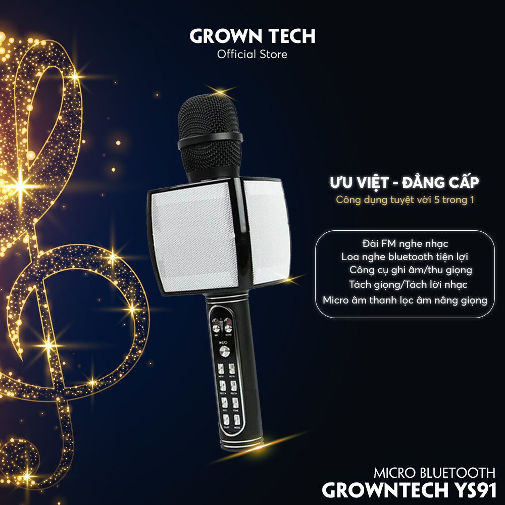 Micro không dây karaoke GrownTech YS 91 hỗ trợ thu âm bảo hành 2 năm