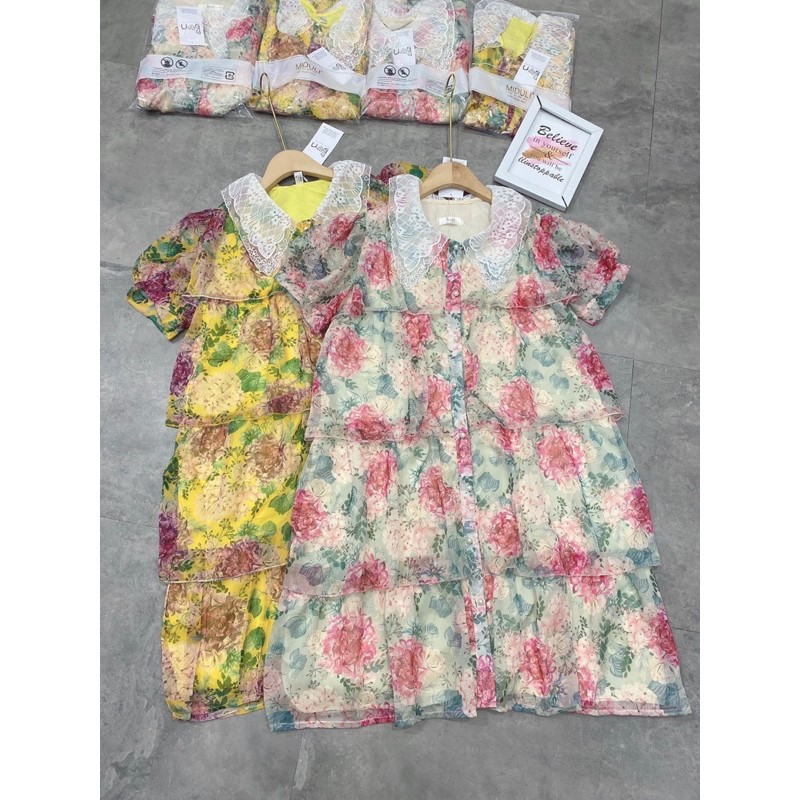 [Hàng Chuẩn] Váy Hoa Babydoll Tầng Cổ Ren 2 Màu Sang Chảnh Có Ảnh Thật Kèm Video | BigBuy360 - bigbuy360.vn