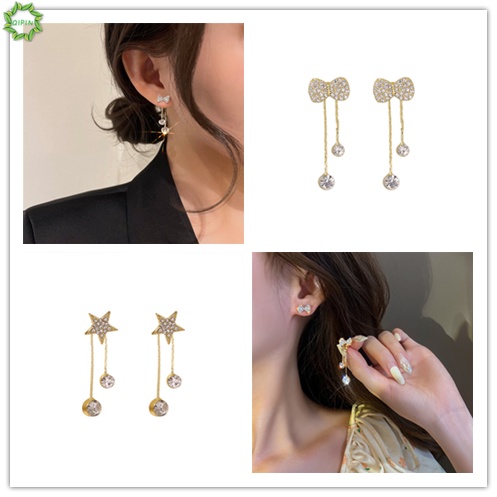 Bông tai tua rua đính nơ ngôi sao đơn giản phong cách Hàn Quốc cho nữ