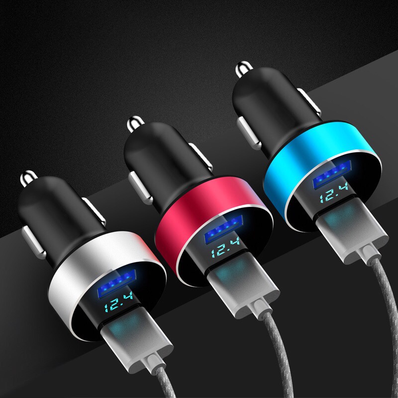 Tẩu Sạc Điện Thoại Nhanh 2 Cổng USB 3.1A 5V Có Màn Hình LED Cho Xe Hơi